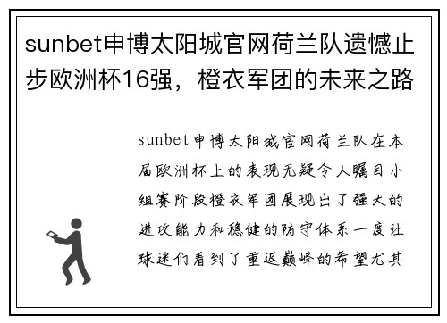 sunbet申博太阳城官网荷兰队遗憾止步欧洲杯16强，橙衣军团的未来之路何去何从？